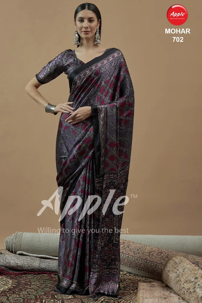 Mohar Vol 7 By Apple Japan Satin Ajhrakh Printed Sarees Wholesale In India